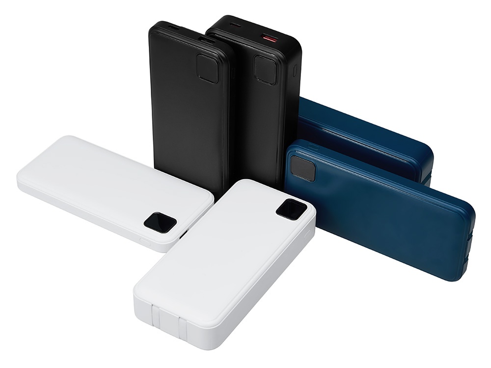 Внешний аккумулятор со встроенными кабелями Фрэйм Про, быстрая зарядка, 20000мач