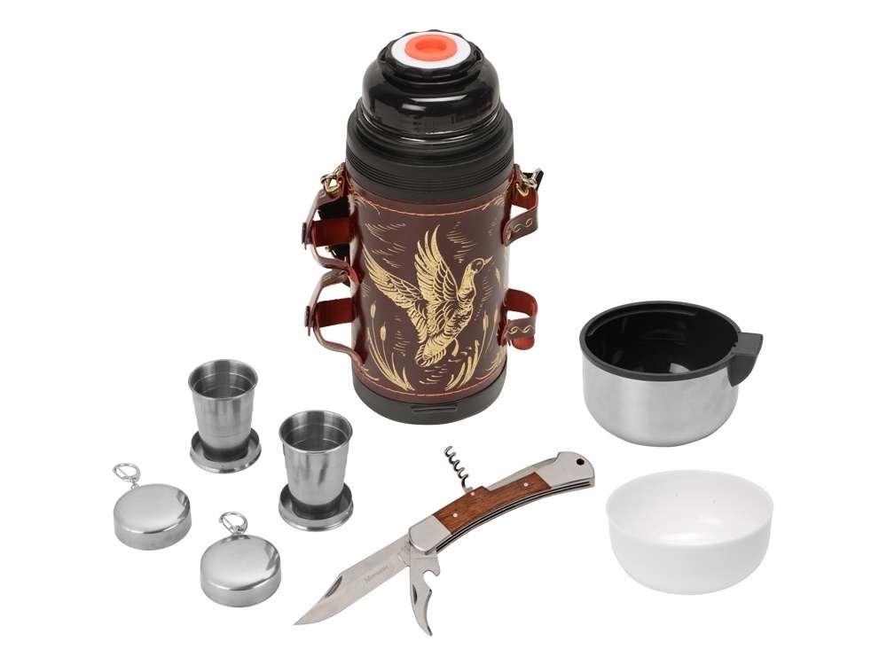 Термос в кожаном чехле